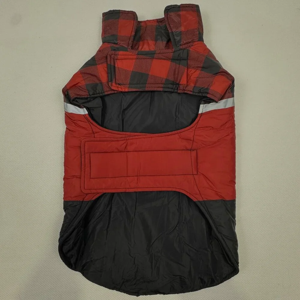 32 Degrees Heat Red Black Plaid Dog Jacket Large Puffer Vest Adjustable NEW